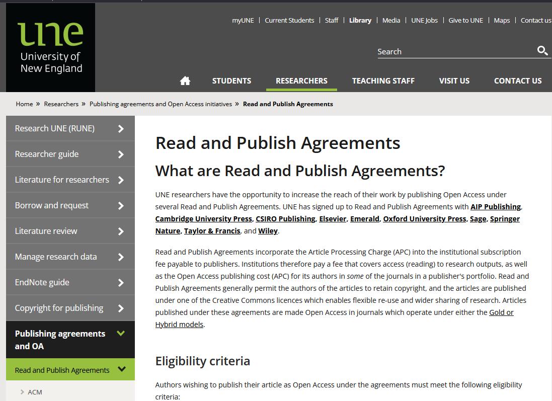 UNE Read and Publish Journal Tool